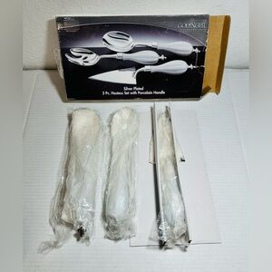 Godinger Art Co. Silver Plated 3 Pc. Hostess Serving Set w/ Porcelain Handle New